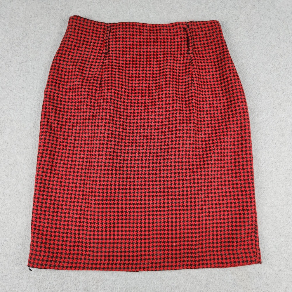 Maggie Lawrence Pencil  Skirt Womens 14 Red Houndstooth Professional Back Zip